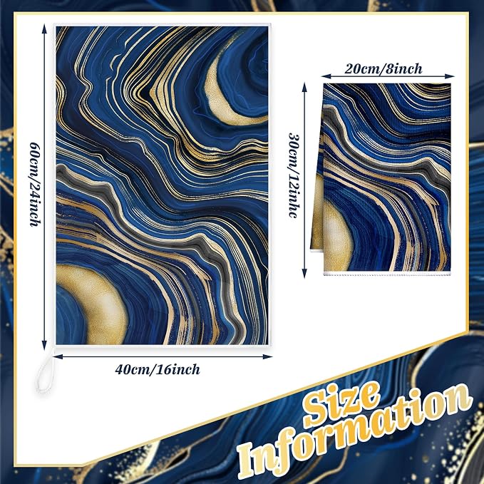 Boyiee 6 Pcs Marble Hand Towels Blue and Gold Towels Navy Blue Kitchen Towel Modern Gifts Absorbent Soft Decorative Dish Cloths Tea Towel Set Kitchen Decor Ocean Gift for Holiday Farmhouse Bathroom