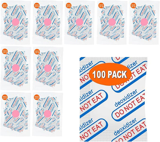 100 Packs 700CC Food Grade Oxygen Absorbers (10 Pack in Individual Vacuum Bag ) , Oxygen Absorbers For Long Term Food Storage with Oxygen Indicator , Works in Mylar Bags, Mason Jars, and Vacuum Bags