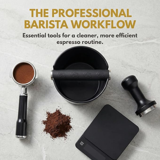 Coffee Knock Box, Espresso Knock Box, Coffee Bin, Espresso Dump Bin, 4.8 Inch Shock-Absorbent Durable Barista Style Espresso Knock Box with Removable Metal Knock Bar and Non-Slip Base(Round) | Ailelan Coffee Knock Box, Espresso Knock Box, Coffee Bin, E...