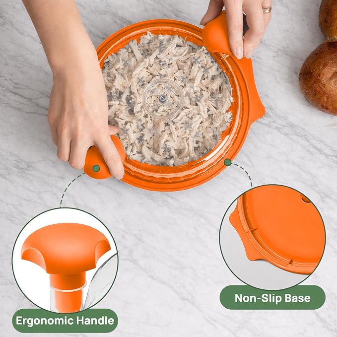 Large Chicken Shredder Tool Twist BPA Free Food Grade Material | Manual Meat Shredder Twist for Shredding, Chicken Breast Shredder Tool with Cleaning Brush, Ergonomic Handles, Non Slip Base