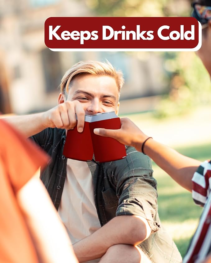 PartyPrints 100 Pack Red Blank Can Cooler Sleeves, Customizable Bulk Insulated Foam for Beer, Collapsible Plain Drink Holder, Cold Soda Insulator, 12oz Regular, 16oz Tall Cans