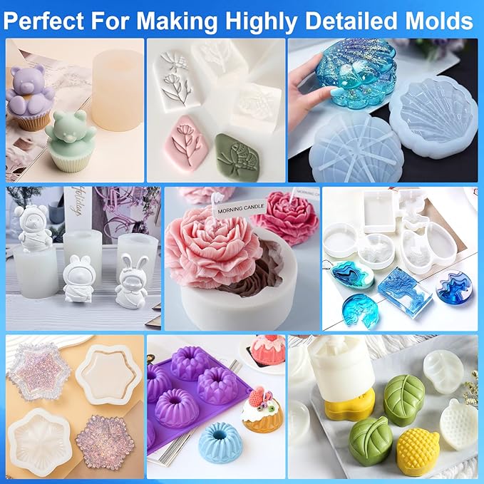 CHANGTIKEJI Silicone Mold Making Kit, 38.8oz 10A Elastic Liquid Silica Gel for Casting Resin molds and Candle & Soap Mold,Fast Cure Translucent Platinum Silicone Rubber