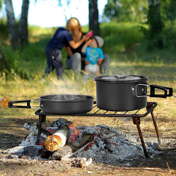 Odoland 15pcs Camping Cookware Mess Kit, 1.9L Pot, for Camping, Backpacking | Anodized aluminum, for hiking, outdoor cooking and picnic, 1.9L pot 0.8L kettle 0.86L pan mess kit, little compact pot set