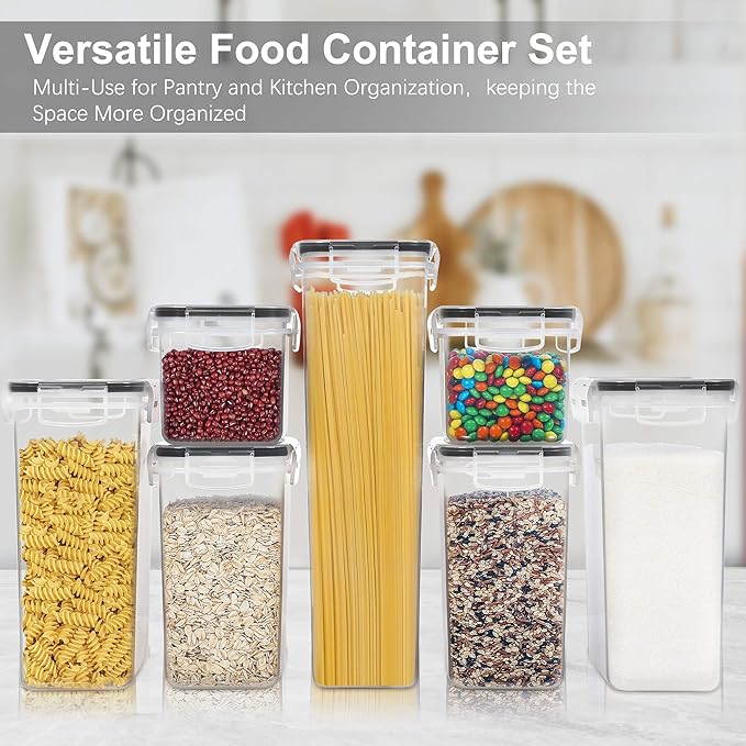 PANTRYSTAR Airtight Food Storage Containers with Lids, 7 PCS | Airtight BPA-Free Food Containers, Fresh Pantry Storage, Pasta Flour & Sugar Organization, Secure Lids, Kitchen Organization