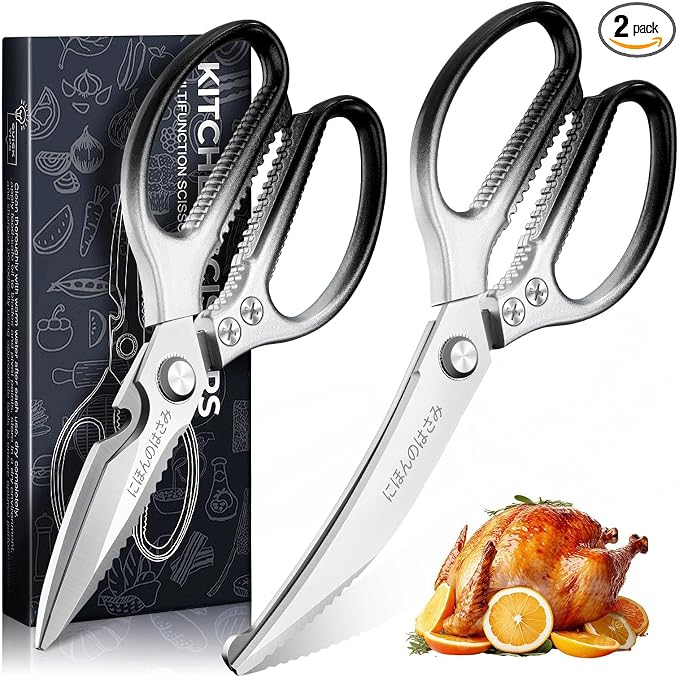 TIJERAS Kitchen Scissors Shears Set - 2PCS Stainless Steel Sharp | Dishwasher Safe, Heavy Duty Poultry Shears, Japanese Cooking Scissor for Food Chicken, Gifts for Women, Black