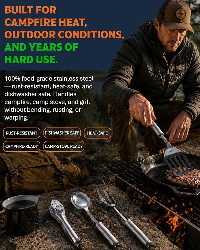 Life 2 Go 12 Pcs Camp Cooking Utensil Set & Outdoor Kitchen Gear Cookware Kit, Portable Compact Carry Case for Camping, Hiking, Travel, BBQ Grilling Stainless Steel Accessories Spoon & Fork, Navy