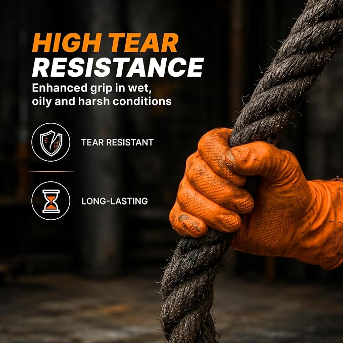 TitanFlex Heavy Duty Industrial Orange Nitrile Gloves, 8-mil, Gloves Disposable Latex Free with Raised Diamond Texture Grip, Powder Free, Rubber Glove, Mechanic Gloves,1000-ct Case (Large)