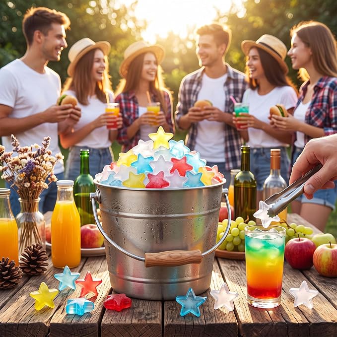 320 Pcs 10lb Reusable Ice Cubes for Drinks Plastic Ice Cube Refreezable Without Diluting Frozen to Keep Drink Cool Longer for Coffee Cocktails Whiskey Wine Bar Party Camping (Star,Colorful)