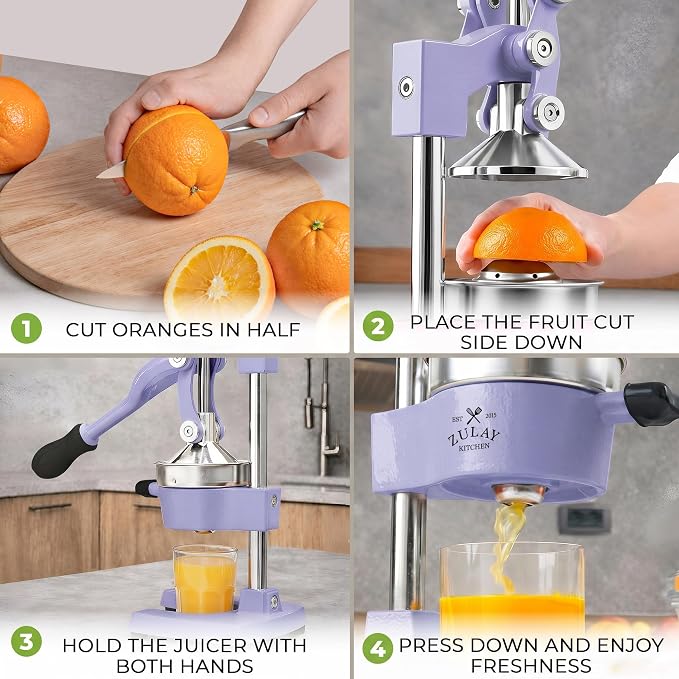 Zulay Kitchen Cast Iron Juicer - Heavy Duty Manual Juicer with Detachable Strainers for Easy Cleaning, Orange Juice Press for Citrus Fruits, Perfect for Bartenders, Juice Lovers & Health Enthusiasts