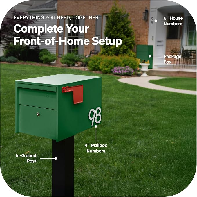 Adoorn Lockable Post Mount Mailboxes for Outside - Small Anti-Theft Locking Mailbox for Packages and Letters - Weatherproof Construction - Durable Steel - 12" H x 12" W x 18.5" D - Forest Green