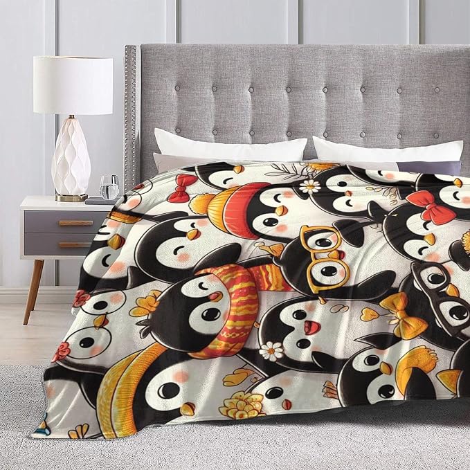 Funny Penguin Blanket Soft Warm Cute Kawaii Penguin Plush Throw Blanket Cozy Flannel Fuzzy Fleece Bedding Stuff Animal Decor Blanket Gifts for Lover Girls Boys Kids Teens Adults Women 40"x50"