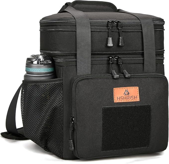 HSHRISH Expandable Large Tactical Lunch Box for Adults, Durable Insulated Lunch Bag with Lots of Storage Space, Cooler Bag for Men Women Work Outdoor Picnic Trip, 16 L, Black