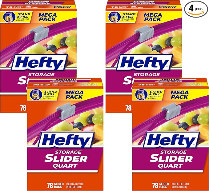 Hefty Slider Storage Bags, Quart Size 78 Count (Pack of 4)