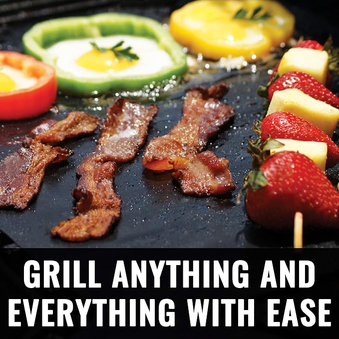 Grillaholics Reusable Non-Stick Grill Mats for Outdoor Grill | Set of 2 | Rated to 500°F | Doubles as Baking Mat & Oven Liner | Dishwasher Safe
