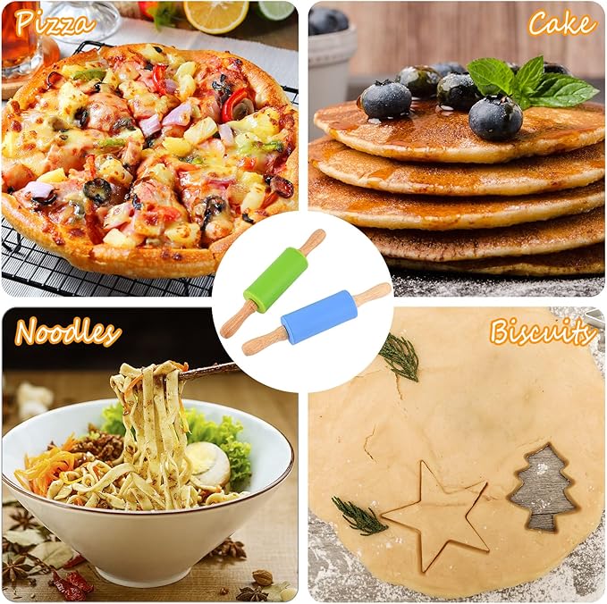Mini Silicone Rolling Pin for Kids, Non-stick Surface Wood Handle, 9 Inch 1 Pack White Candy Granules
