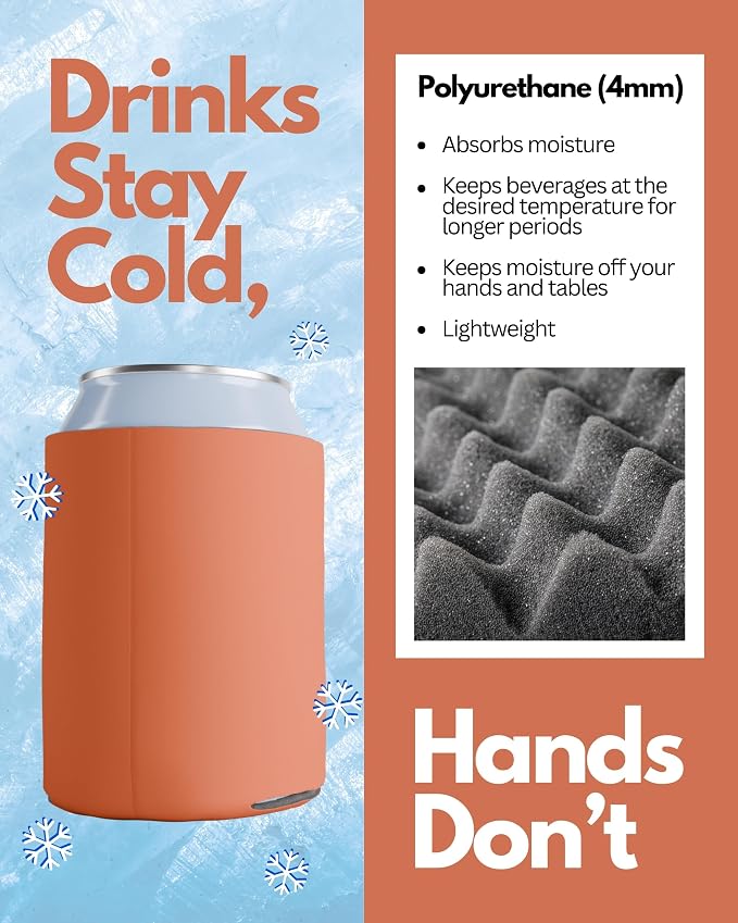 PartyPrints 1000 Pack Orange Blank Can Cooler Sleeves, Customizable Bulk Can Coolers, Extra-Thick Collapsible Drink Insulator Sleeve, Beer Can Coolers for Party Beverages