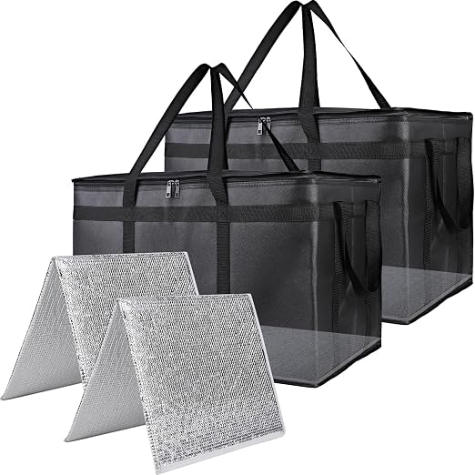 Bodaon Insulated Food Delivery Bag with Hard Bottom, XXXL, Black, 2 Pack | Heavy Duty Thermal Catering Tote for Hot Pizza, Cold Drinks & Meal Boxes for Delivery Staff, Restaurants, and Outdoor Events