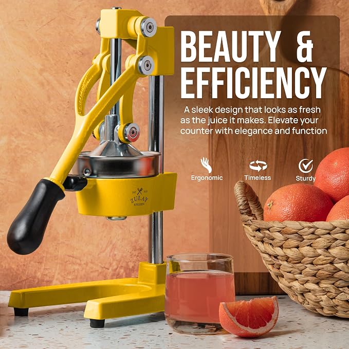 Zulay Kitchen Cast Iron Juicer - Heavy Duty Manual Juicer with Detachable Strainers for Easy Cleaning, Orange Juice Press for Citrus Fruits, Perfect for Bartenders, Juice Lovers & Health Enthusiasts