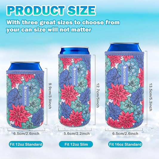 WKieason Neoprene Can Sleeves Insulators Beer Coozies 3 Size - 12OZ Standard Can Sleeve, 12OZ Slim Can Sleeve, 16OZ Standard Can Sleeve, 12OZ Standard Beer Can Coolers Coolier Sleeves(Succulents Set)