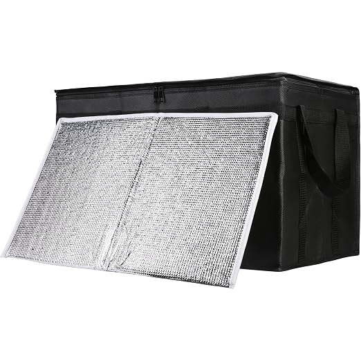 1-Pack Insulated Food Delivery Bag with Hard Bottom, 3X-Large, Black | Commercial Food Warmers for Delivery Drivers, Reusable Grocery Shopping Cooler/Hot Bags, Tote for Picnic/Travel, Heavy Duty