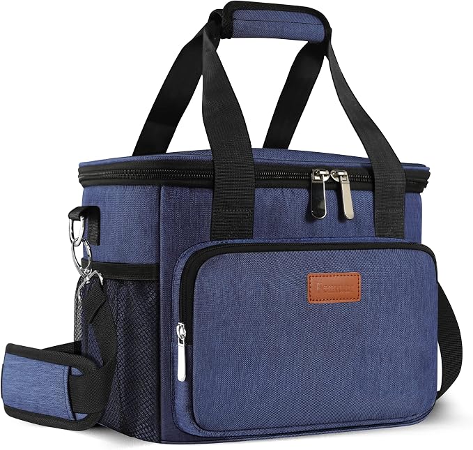 Lunch Bags for Women/Men, Insulated Lunch Bag for Work Office Picnic - Large Lunch Cooler Bag Leakproof Lunch Box with Adjustable Shoulder Strap for Adults - Blue(15L)