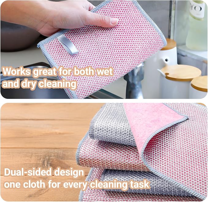Multifunctional Non-Scratch Wire Dishcloth, 10PCS Double Layer Multipurpose Wire Dishwashing Rags for Wet and Dry, Dish Cloths for Washing Dishes, Stovetops, Kitchen Countertops with Ease