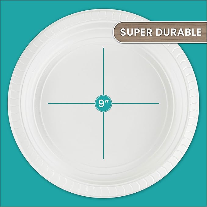 Plasticpro 9 inch Round Plastic Plates Microwaveable, Disposable, White, Dinnerware 400 Count