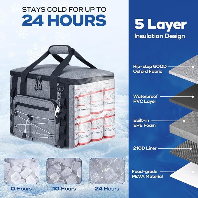 Maelstrom 30/40 Can Soft Cooler Bag, Leakproof Insulated Ice Chest | 24h Cold (With Ice), 5-Layer Insulation, Multi-Pockets ,Lightweight,Perfect For Camping, Beach, Hiking, Kayaking, Road Trips