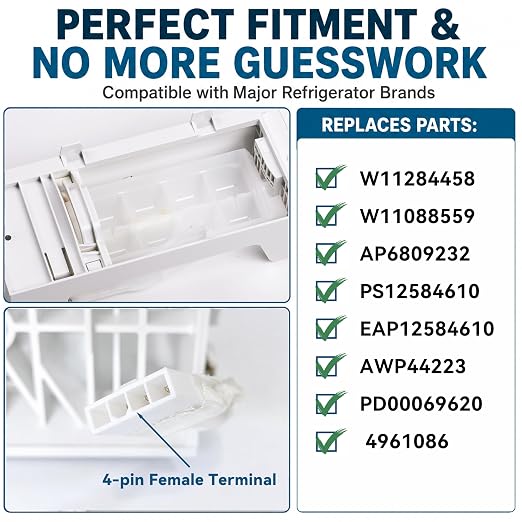 W11284458 Ice Maker Assembly for Whirlpool - Replacement for W11088559, EAP12584610, Fits WRS321SDH, WRS325SDH, WRS331SDH, WRS335SDH Series, Easy DIY Install in 15 Mins, Durable & Quiet Performance