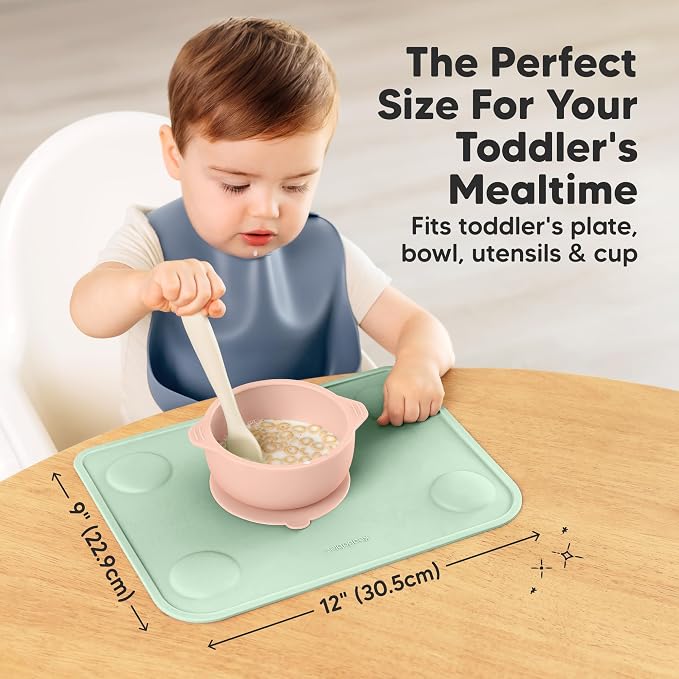 KeaBabies 2pk Silicone Placemats for Toddlers, Kids, Baby, 12x9 (Mellow, S) | Non Slip Suction Silicone Placemat for Restaurants, Dining Table,Travel, Easy to Clean, Food Grade/BPA-Free, Small Table Mat