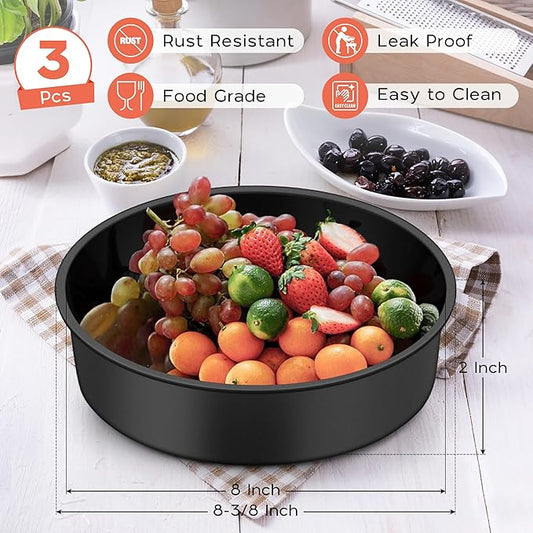 Onader 8 Inch Cake Pan, Stainless Steel Round Smash Cake Bake Pans Set of 3, Nonstick & Non Toxic Birthday Wedding Baking Tins