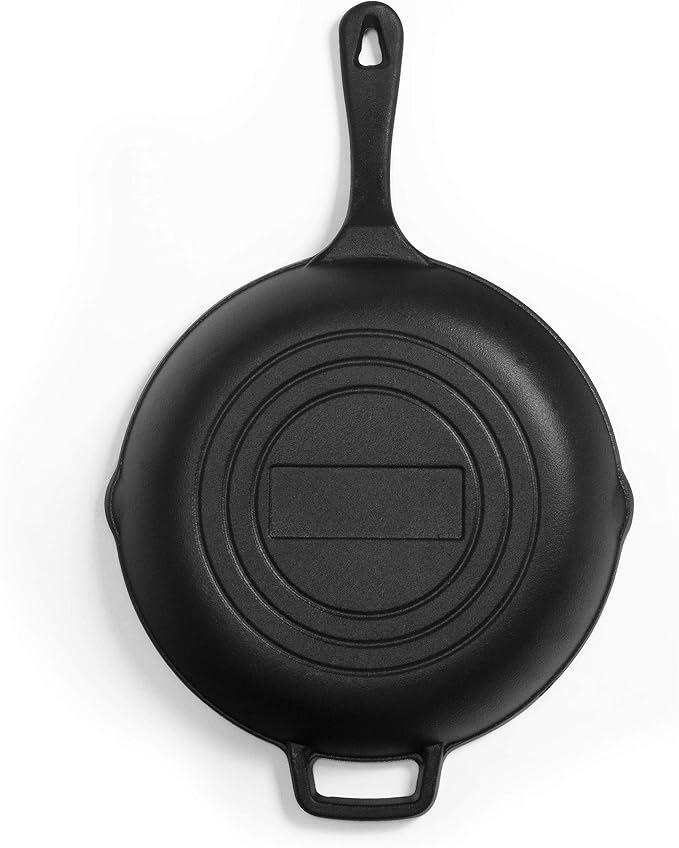 Commercial CHEF 10-Inch Cast Iron Sauté Skillet, Pre-Seasoned, CHFL10 | Integrated Hanging Hole in Handle, Works on All Cooktops Including Induction, Outdoor Skillet for Campfires or Grills
