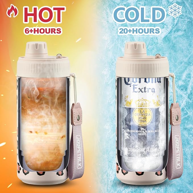 JOOPETALK Universal Can Cooler with Lid Fits All 12oz Cans& Bottles, 100% Leak-Proof Water Bottle, 4-in-1 Insulated Can Cooler for Beer, Soda & Energy Drinks, Dishwasher Safe