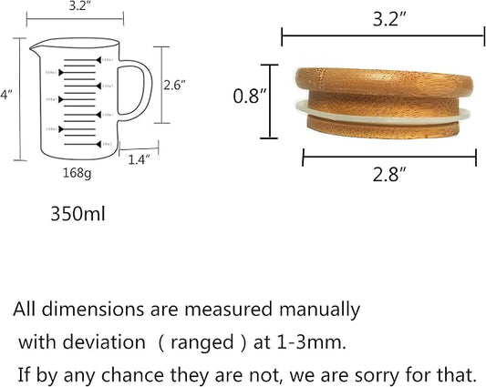 Graduated Beaker Mug with Handle and Durable Bamboo Lid Borosilicate Glass Multi-Function Food Grade Measuring Cup 350ML