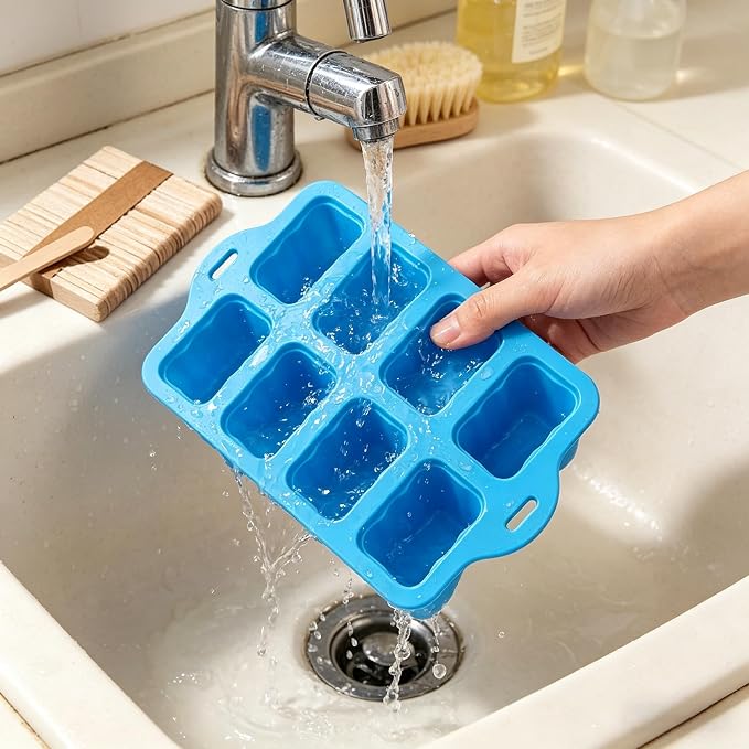 10-Cavity Silicone Popsicle Molds, BPA Free Homemade Ice Pop Maker, Blue | BPA Free Non-Stick, Easy Release, Comes with 100 Sticks, Bags, Brush & Funnel,Ideal for DIY Frozen Desserts,Kids & Home Use
