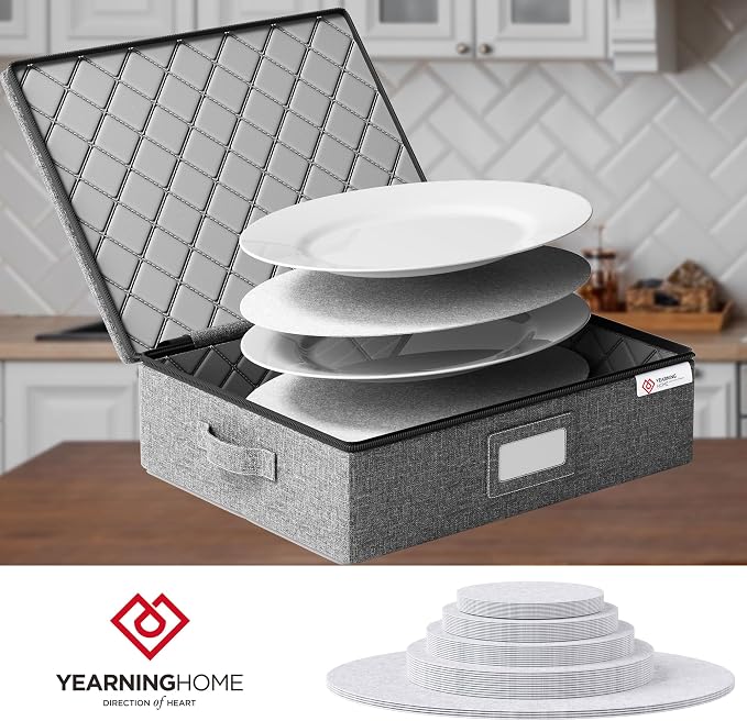 YearningHome China Storage Containers Hard Shell Box for Moving Dishes, Plate, Wine and Glasses, Dinnerware, Mugs, Saucers Quilted Organizer Dividers for Packing China Storage 2 Pack Platter Storage