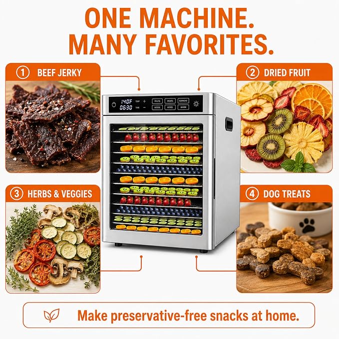 12-Tray Commercial Food Dehydrator | stainless steel jerky maker fruit dryer herbal drying machine large capacity food preserver digital dehydrator