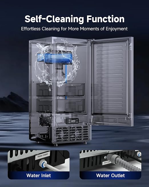 Commercial Ice Maker 68Lb/Day, Under Counter Nugget Ice Machine with 2 Ice Drawers, Built-in Freestanding Ice Maker with Auto-Cleaning & 24H Timer for Bar Restaurant Cafe Black