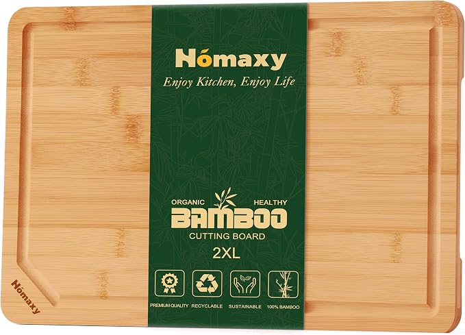 Homaxy 2XL Organic Bamboo Cutting Boards for Kitchen, 20"x14" | Wooden Cutting Board with Juice Groove and Handles, Charcuterie Butcher Block Serving & Chopping Board, Pre Oiled
