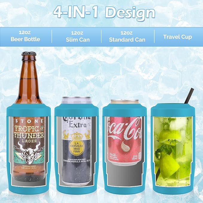 Morefeel 4-in-1 Insulated Can Cooler for 12 oz Cans & Bottles | 304 Stainless Steel Can Holder Fits 12 Oz Slim Cans, Standard Cans, Beer Bottles & Works as A Open Cup; Dishwasher Safe