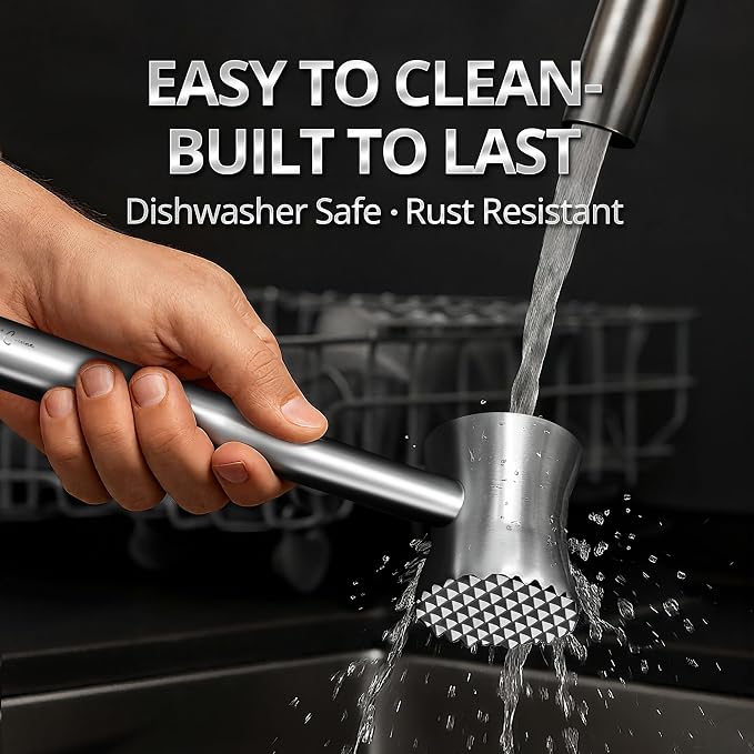 Stainless Steel Meat Tenderizer Hammer – Heavy-Duty All-Metal Design, Anti-Rust & Dishwasher Safe – Textured Surface for Steak, Chicken, Pork, and More,6 - YEAR WARRANTY