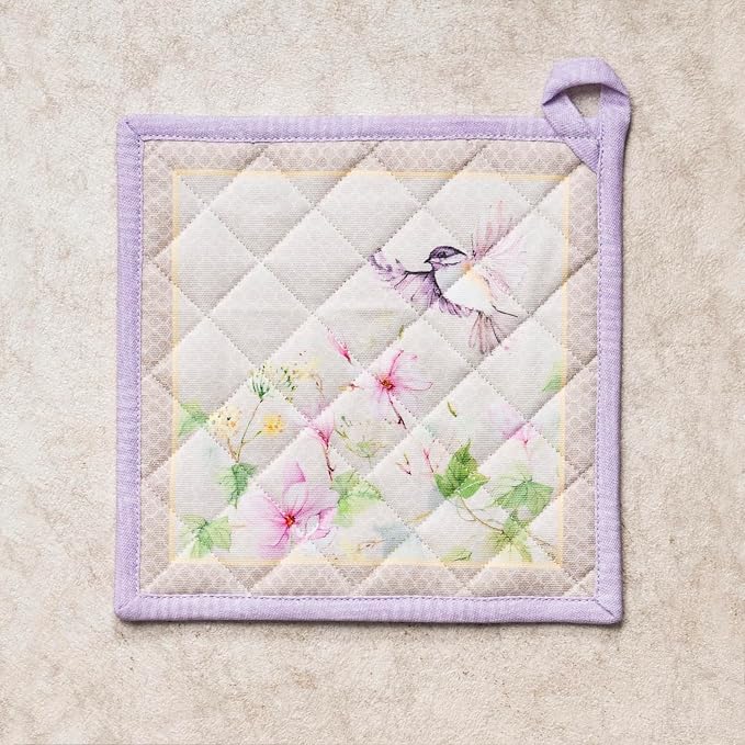 Maison d' Hermine Pot Holders 100% Cotton Potholders (8" x 8", Pack of 2) | Heat Resistant Hot Pads with Loop BBQ Cooking Baking Farmhouse Kitchen Handling Hot Pans Spring Summer - Magnolia Mornings