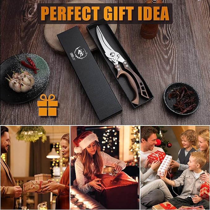 Poultry Shears, Heavy Duty Kitchen Shears with Serrated Edge, No Rust Spring Loaded, Multipurpose Stainless Steel Kitchen Scissors for Chicken, Bone, Meat, Turkey, Fish Thanksgiving Gifts