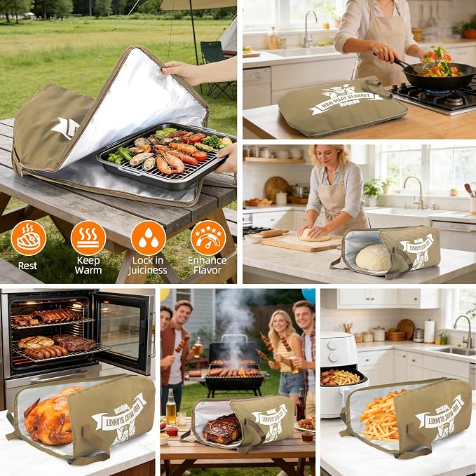 Upgraded BBQ Blanket for Resting Meat -Smoker Accessories Insulated Meat Resting Bag with Wide Mouth for Brisket/Steak/Pork Shoulder/Turkey - BBQ Accessories Grilling Gifts for Men(Brown, 23inch)