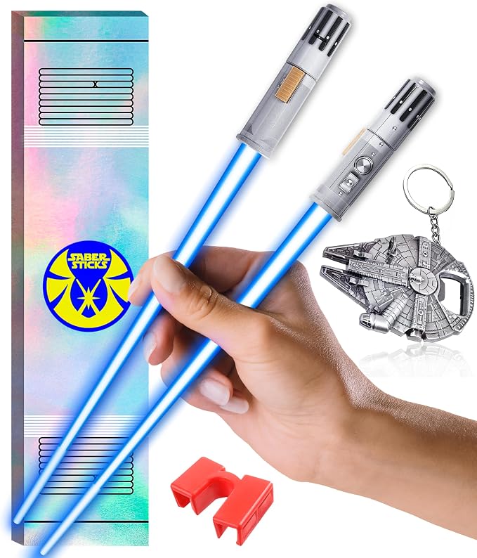Lightsaber Chopsticks Light Up Star War Chopstick Light Up Mini Light Saber Chopsticks for Adults Cool Chopstick Light Saber Sticks Led Chop Sticks Jedi Stix 1 Blue Pair