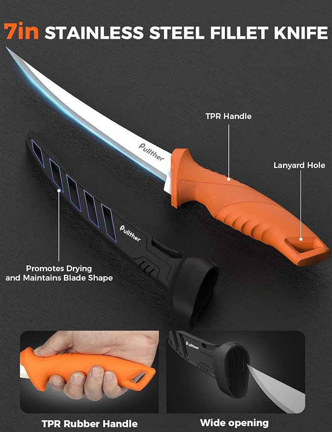 7 In Fillet Knife for fish,Stainless Steel Fishing Knife | Fishing Gear with Protective Sheath