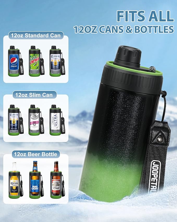 JOOPETALK Universal Can Cooler with Lid Fits All 12oz Cans& Bottles, 100% Leak-Proof Water Bottle, 4-in-1 Insulated Can Cooler for Beer, Soda & Energy Drinks, Dishwasher Safe
