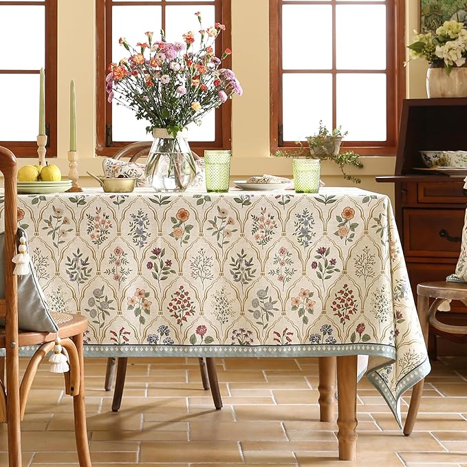 ISAENNE Designer Linen Table Cloth for Rectangle Table,Western Colorful Floral Indoor Tablecloth,Wrinkle Resistant Decor Tablecloths for Dining Thanksgiving Kitchen Christmas,55"*79"-Serenity B