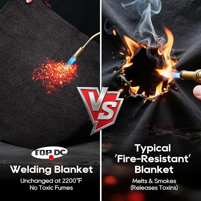 TOPDC Welding Blanket 40x40 Inch, High Temp Resistant Carbon Felt Pad, 5mm Thick Heat Shield Fabric Withstands 2200℉, UL94&MSDS Certified, Flexible&Cuttable for Welding Soldering Grill Firepit