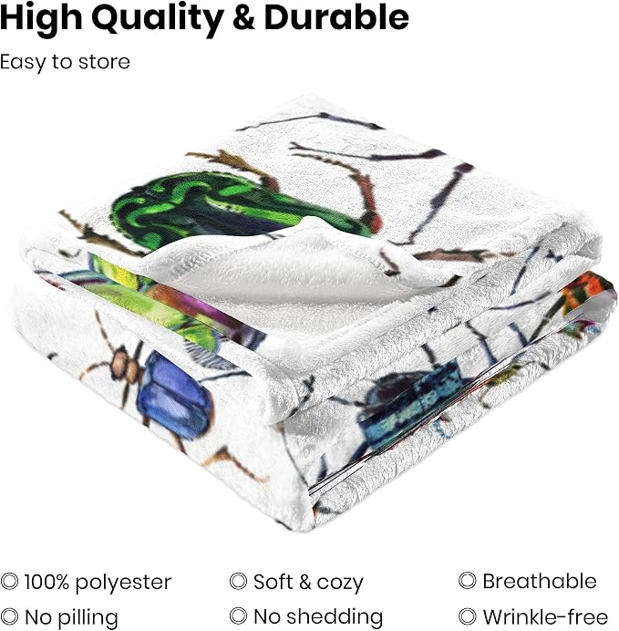 Colorful Beetle Insect Throw Blanket for Kids & Bug Lovers - Super Soft Flannel Blankets, Cozy Fleece Blanket for Boys & Girls, Lightweight Warm Gift for Toddlers & Children - 40"x50" All Seasons